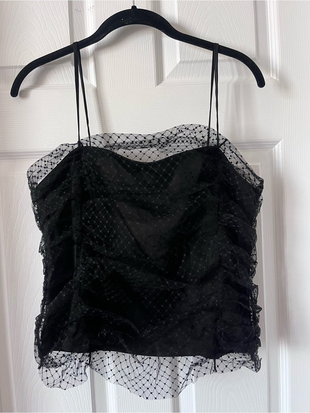 NWOT Eloide Black Mesh Ruffle Cami Top - Women